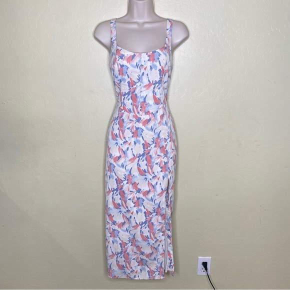 Abercrombie & Fitch Pink and Cream Printed Halter Midi Dress with Slit Size S - Picture 2 of 14